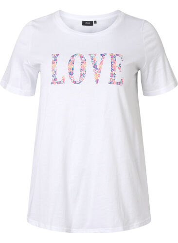 T-skjorte i bomull med rund hals og trykk, Bright White W. Love, Packshot image number 0