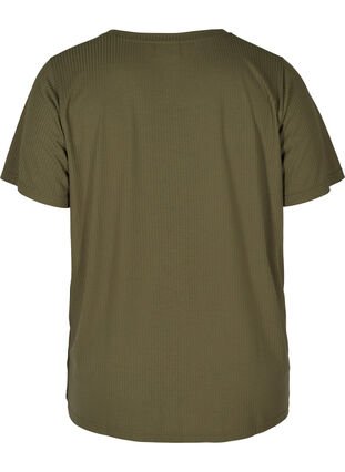 Kortermet T-skjorte i et ribbet materiale, Olive Night, Packshot image number 1