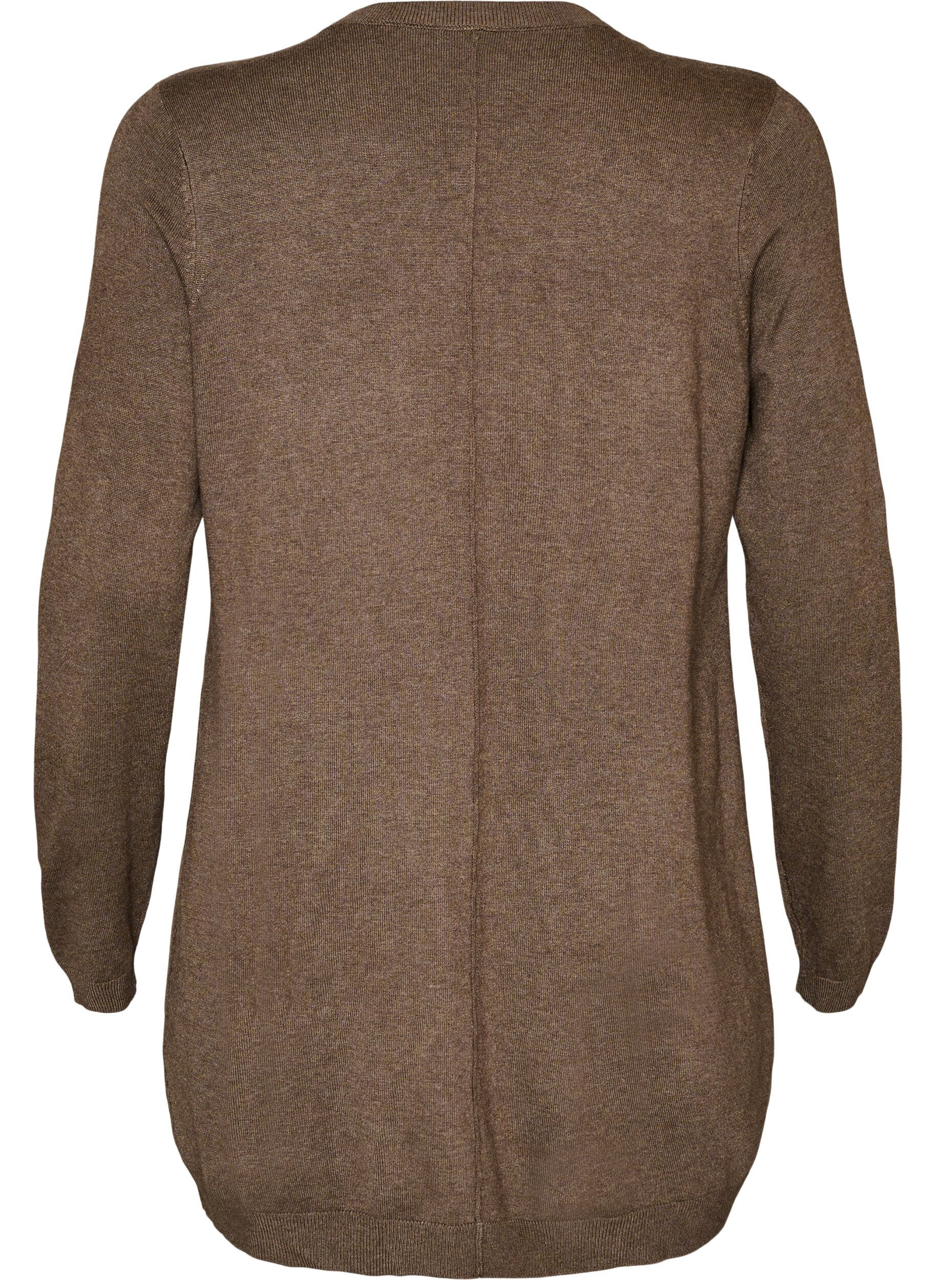 ZizziLang strikkecardigan i viskoseblanding, Brun, Packshot image number 1