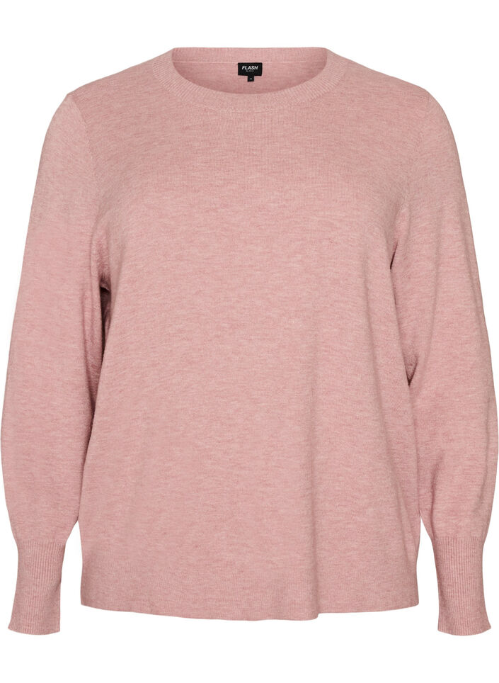 Strikkebluse med rund hals, Rosa, Packshot image number 0
