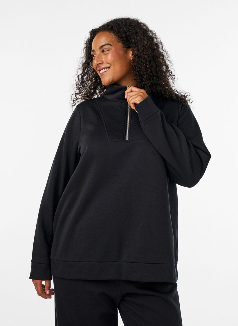 Genser med h&oslash;y hals og glidel&aring;s, Svart, Model image number 0