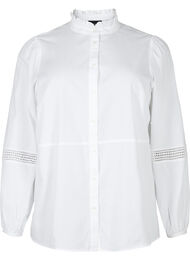 Skjortebluse med volang krage og heklet bånd, Bright White