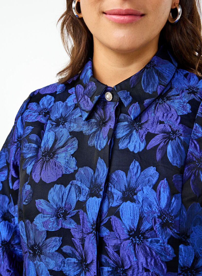 Kort jacquard-kjole med 3/4-ermer, Black Blue, Model image number 2