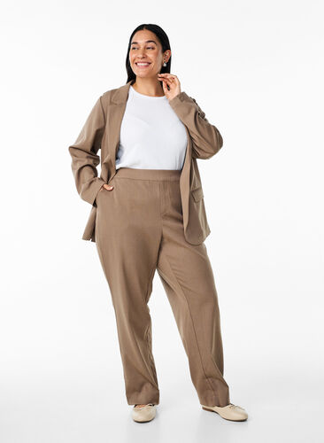 Zizzi Loose fit bukser med høy midje, Brun, Model image number 0