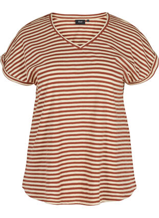 Stripete T-skjorte i bomull, Tortoise Shell Y/D, Packshot image number 0