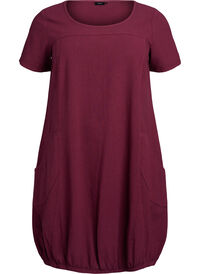 Kortermet bomullskjole, Mørk Bordeaux Kortermet bomullskjole