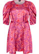 Blomstret kjole med puffede ermer og knytebelte, Rosa, Packshot image number 0