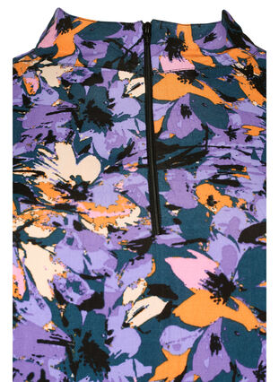 Blomstrete tunika i viskose med glidelås, Purple Flower AOP, Packshot image number 2