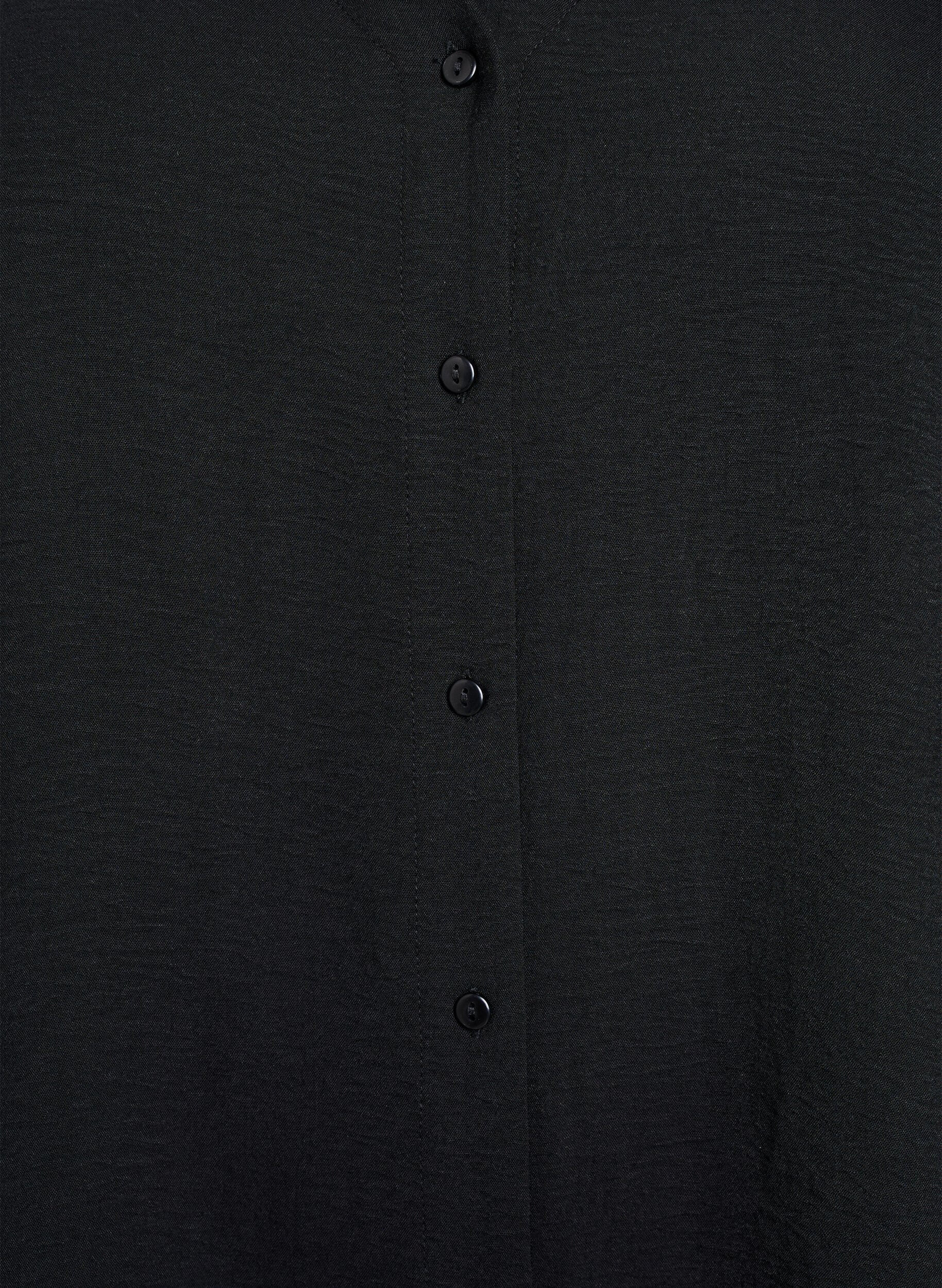 ZizziSkjortebluse med v-hals og 3/4 ermer, Svart, Packshot image number 2