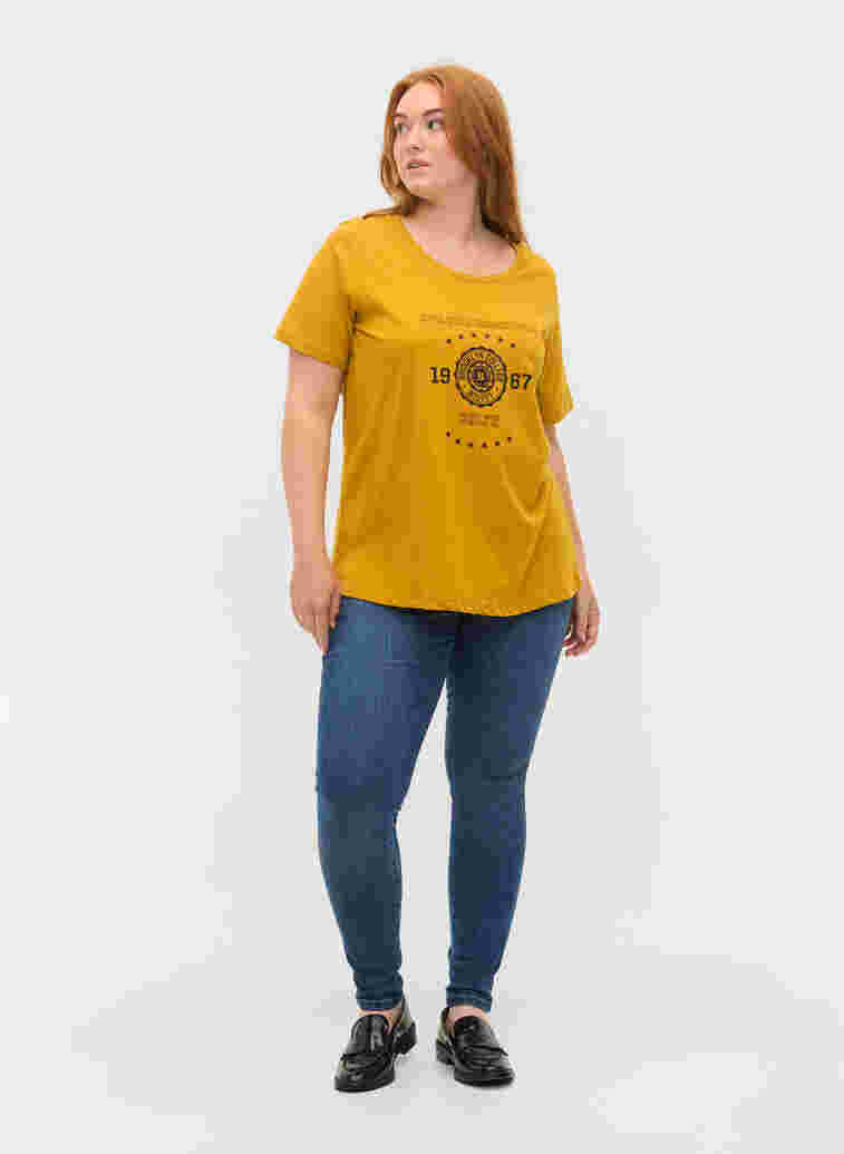 Kortermet T-skjorte i bomull med trykk, Harvest Gold, Model image number 2
