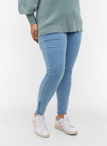 Cropped Amy jeans med glidelås, Light blue denim, Model image number 3