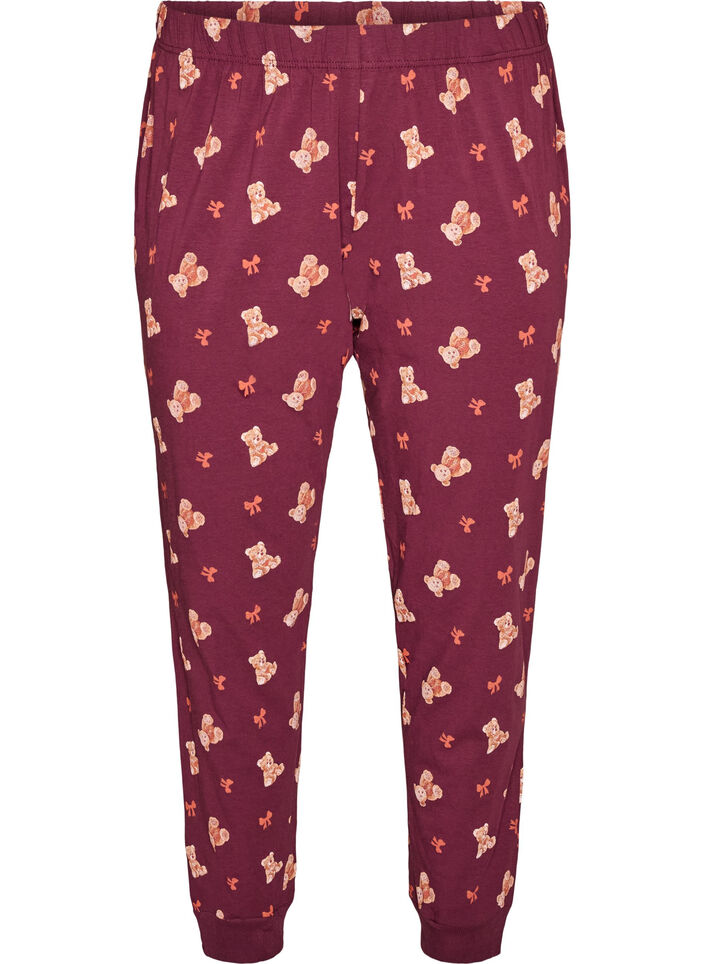 Pyjamasbukser med trykk, R&oslash;d, Packshot image number 0