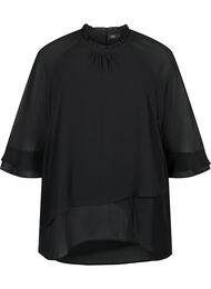 Bluse med asymmetrisk kant og 3/4-ermer, Black