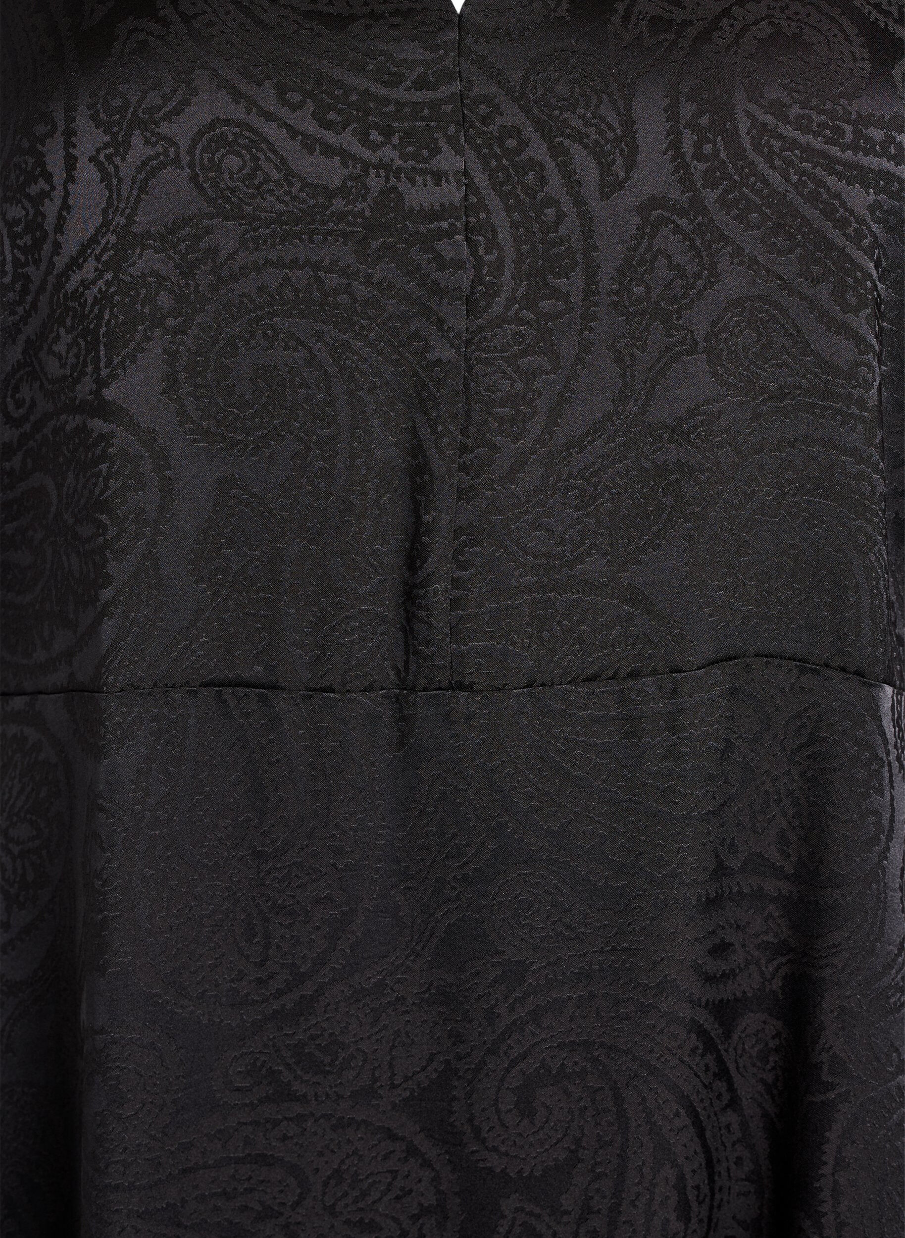 ZizziMidiskj&oslash;rt jacquard kjole med paisleym&oslash;nster og flaggermus ermer, Svart, Packshot image number 2