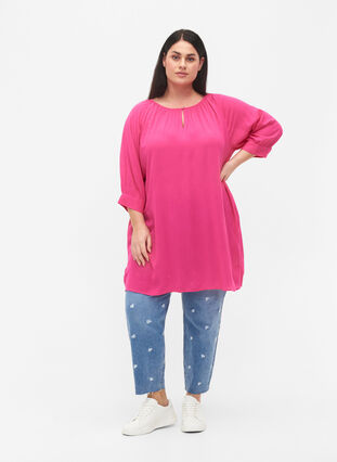 Tunika i viskose med 3/4-ermer, Beetroot Purple, Model image number 2