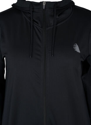Lang treningsjakke med hette og lommer, Black, Packshot image number 2
