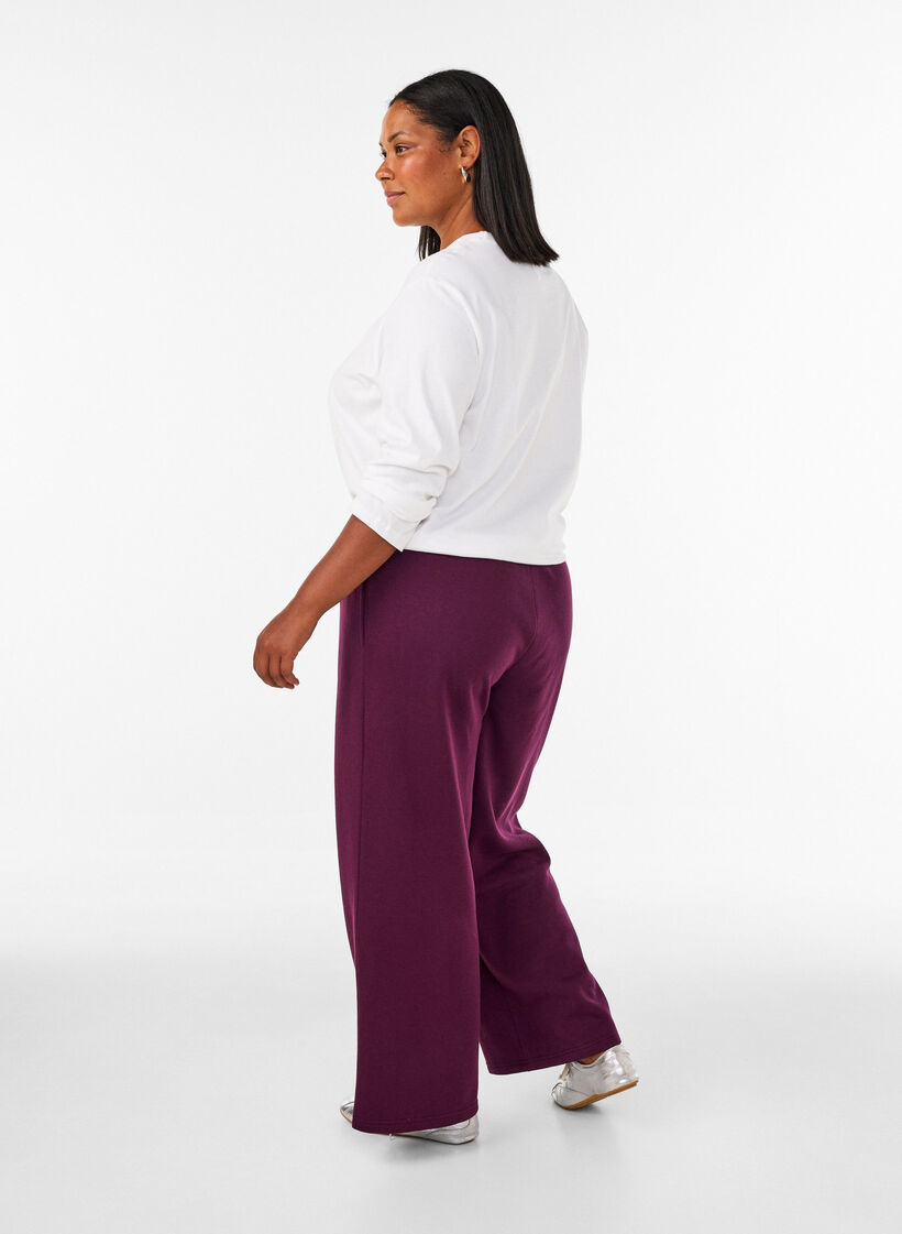 Sweatpants med h&oslash;y midje og vide ben, Lilla, Model image number 1