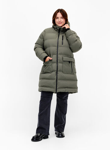 Pufferjakke med hette og lommer, Beluga, Model image number 2