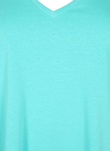 Kortermet T-skjorte med V-hals, Turquoise, Packshot image number 2