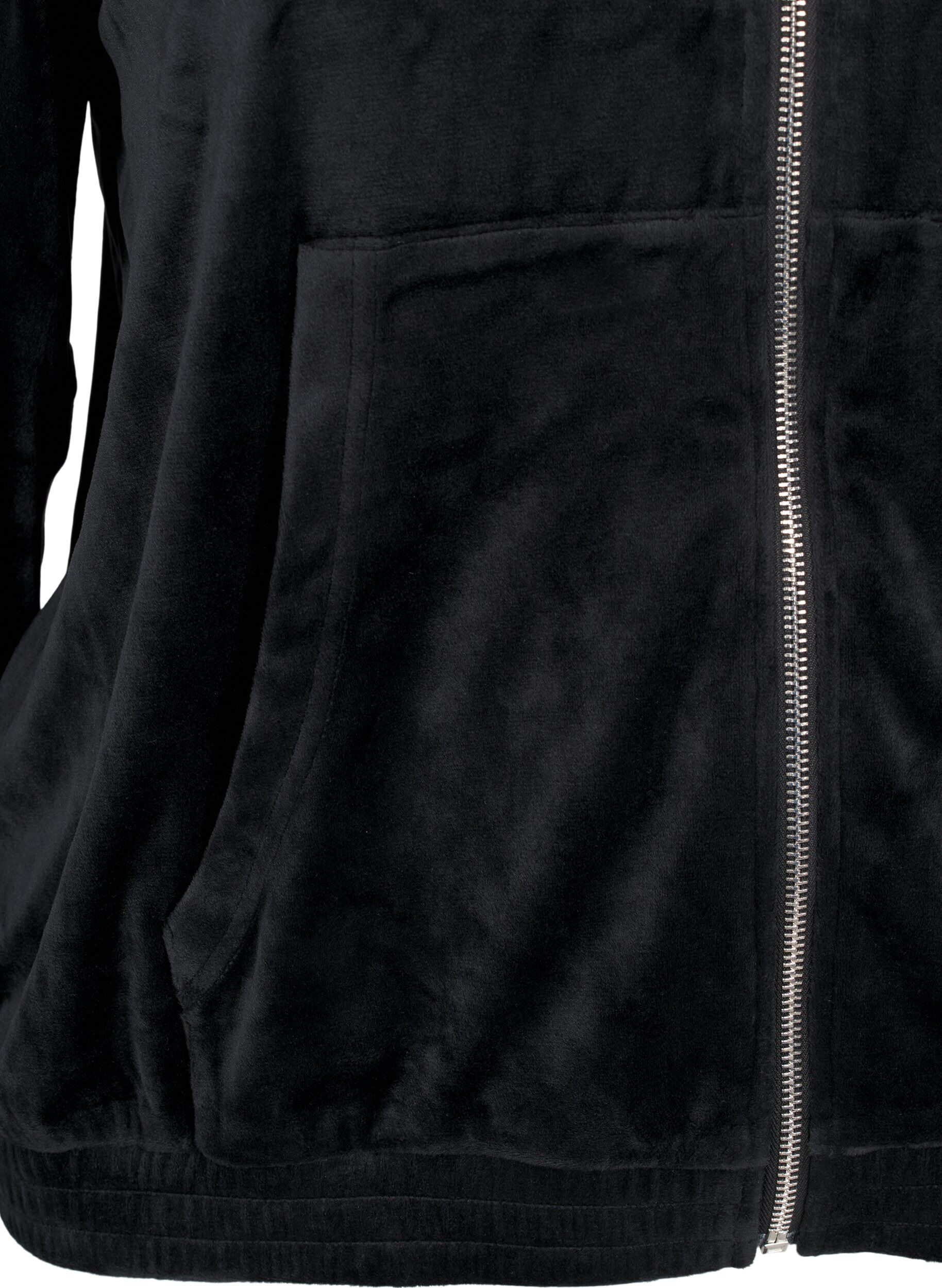 Zizzi Velour cardigan med hette, Black, Packshot image number 3
