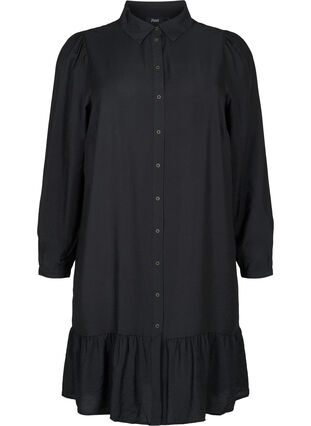 Skjortekjole i viskose med volanger, Black, Packshot image number 0