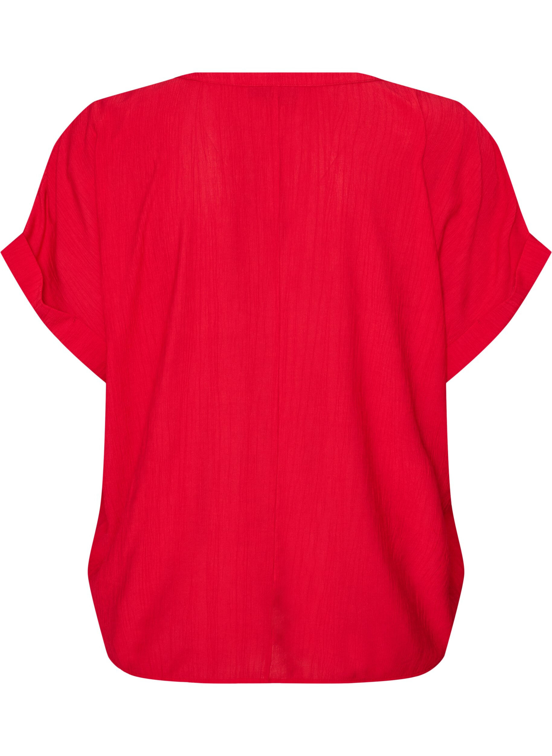 ZizziViskosebluse med knapper og tekstur, R&oslash;d, Packshot image number 1