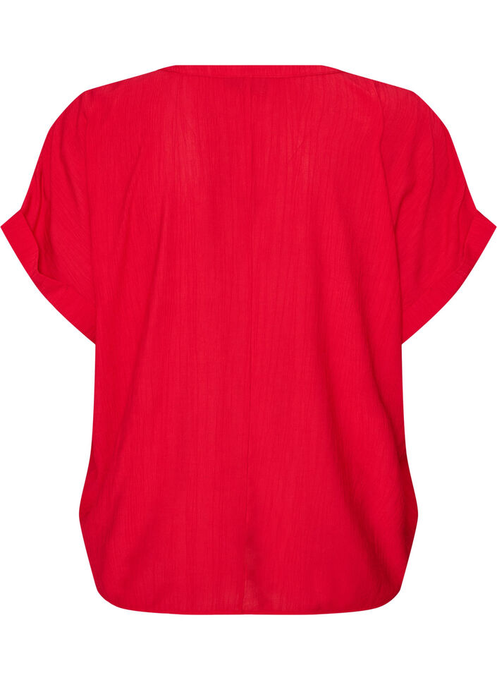 Viskosebluse med knapper og tekstur, R&oslash;d, Packshot image number 1