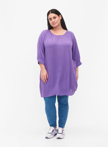 Tunika i viskose med 3/4-ermer, Deep Lavender, Model image number 2