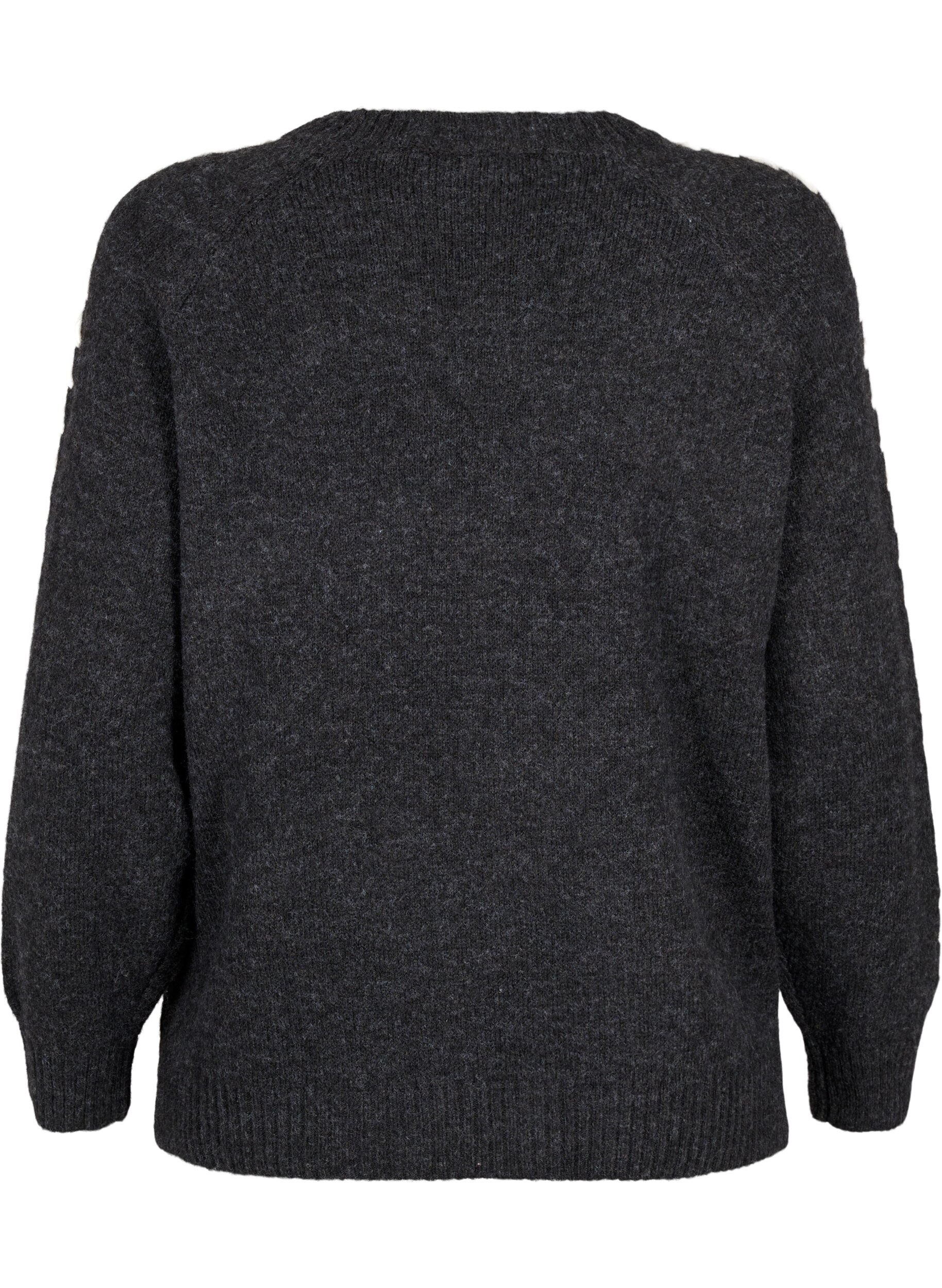 Zizzi Strikket bluse med dekors&oslash;mmer, Dark Grey White Mel., Packshot image number 1