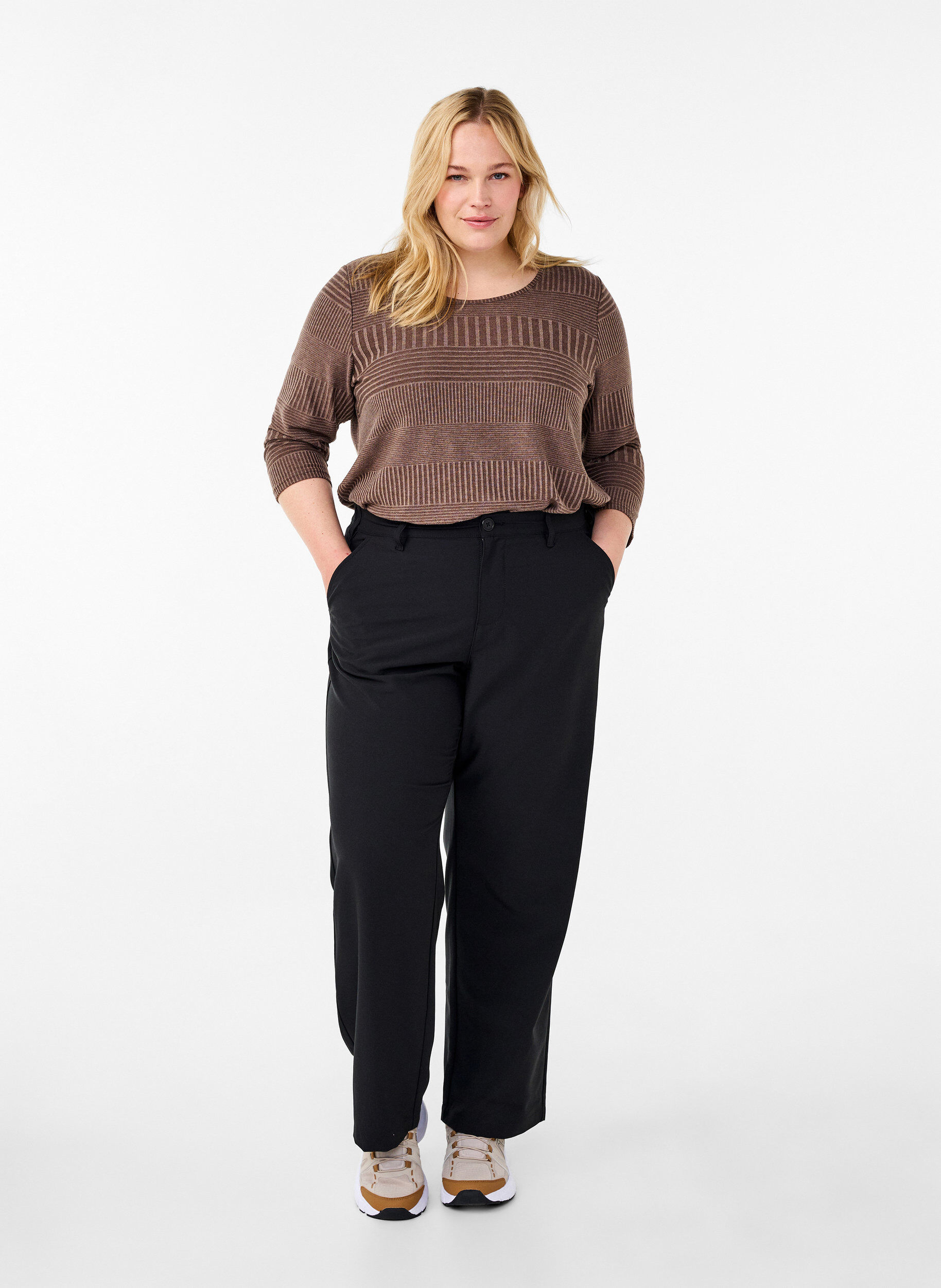 Zizzi Bluse med 3/4-ermer og stripem&oslash;nster, Ch. Martini Mel., Model image number 2