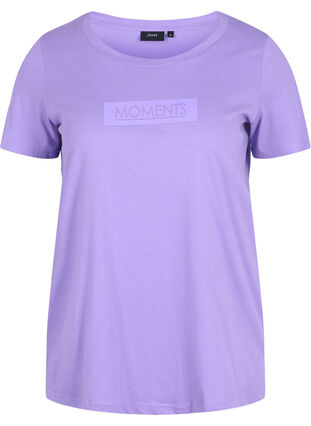 Kortermet T-skjorte i bomull med trykk, Paisley Purple TEXT, Packshot image number 0