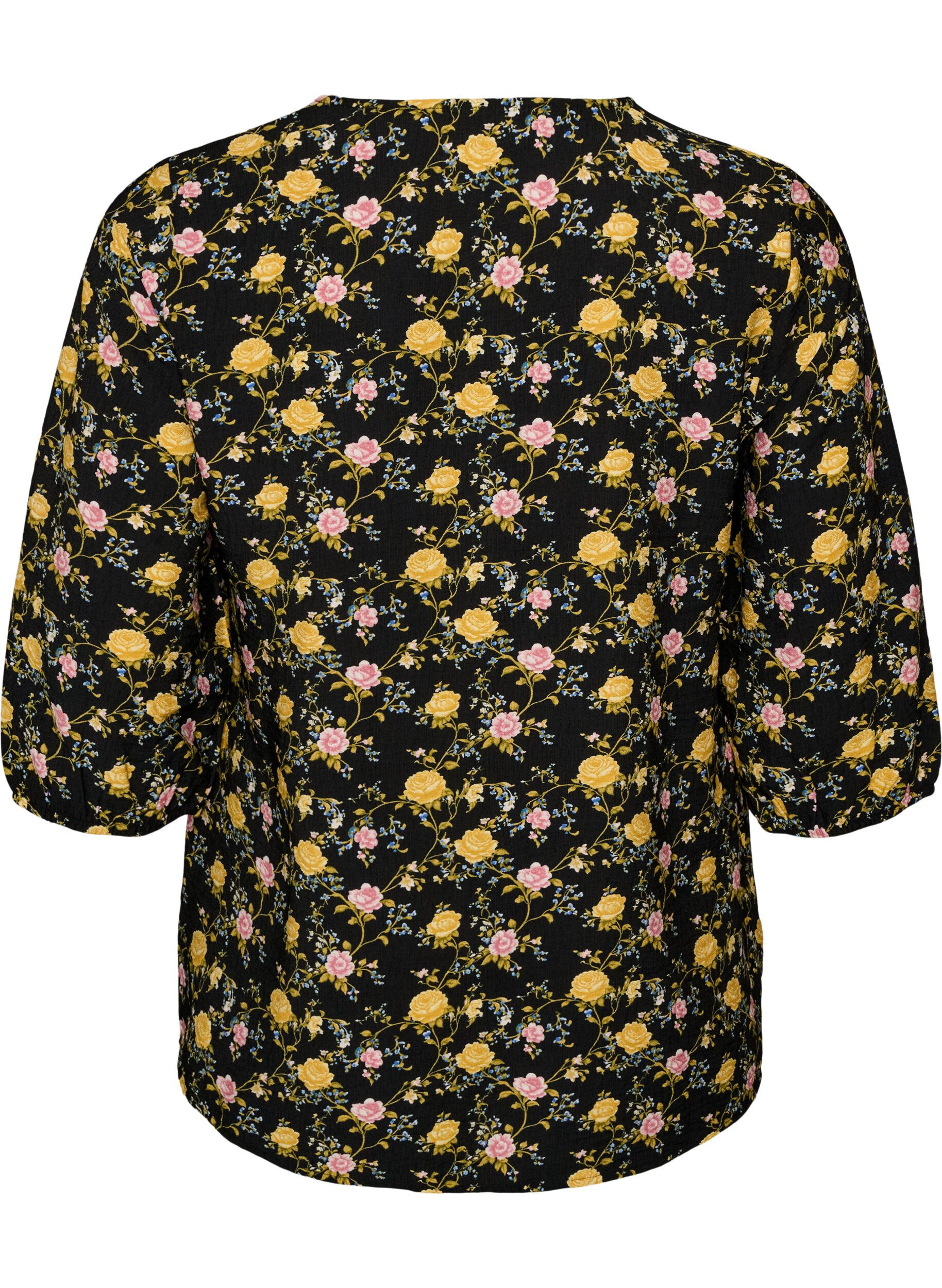 ZizziM&oslash;nstret viskosebluse med 3/4-ermer, Svart, Packshot image number 1