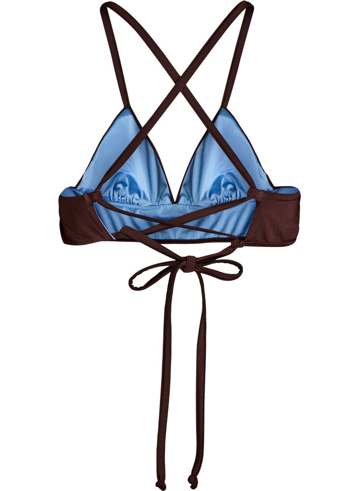 Vendbar bikinioverdel med V-hals og kryssende stropper p&aring; ryggen, Brun, Packshot image number 1