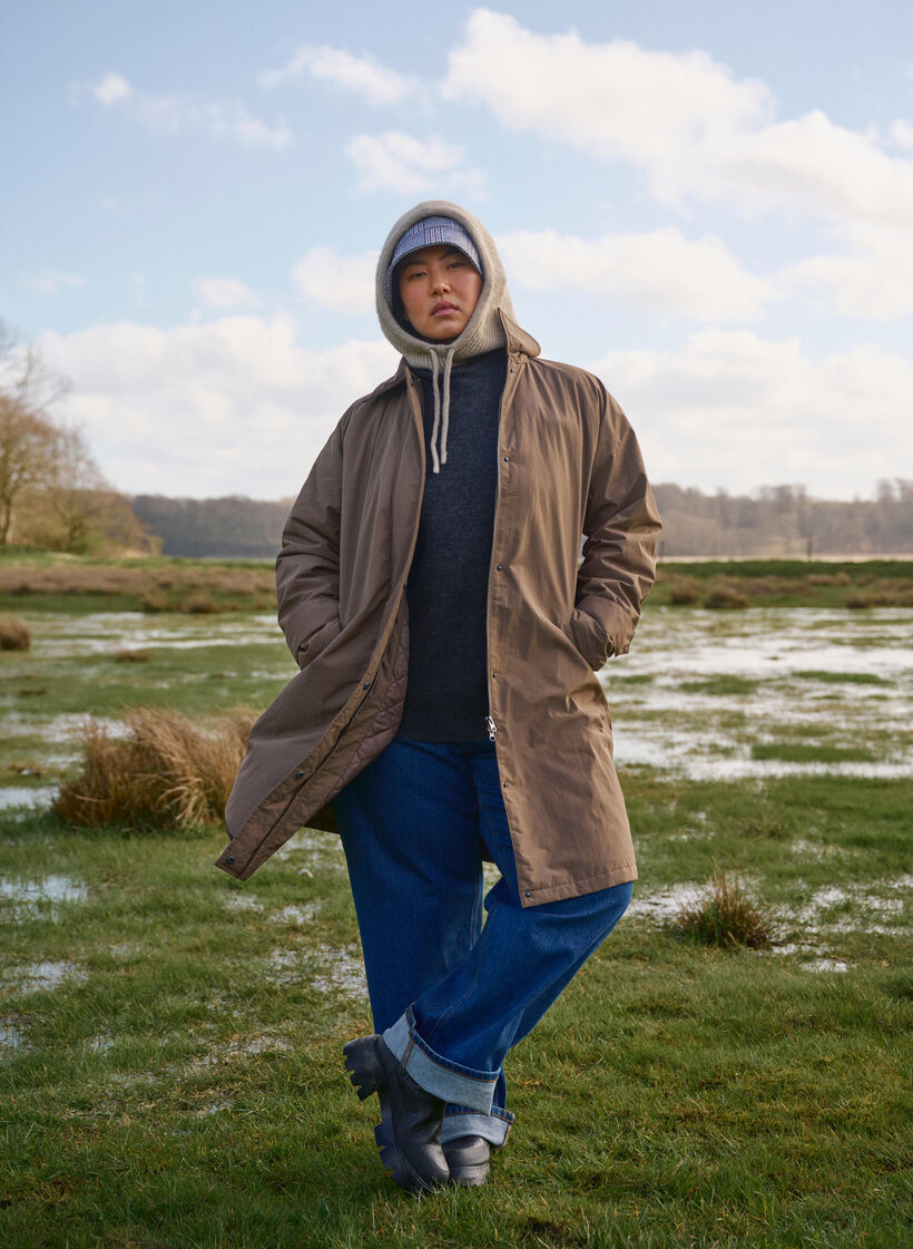 Overgangsfrakk med fløyelskrage og lommer, Chocolate Chip, Image image number 0