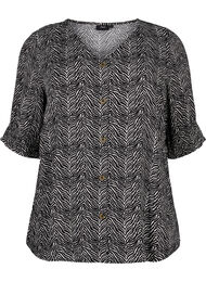 Bluse i viskose med knapper, Black Graphic AOP