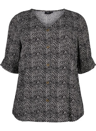 Zizzi Bluse i viskose med knapper, Black Graphic AOP, Packshot image number 0
