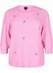 Strikket bluse med blomster og 3/4 ermer, Begonia Pink Mel., Packshot image number 0