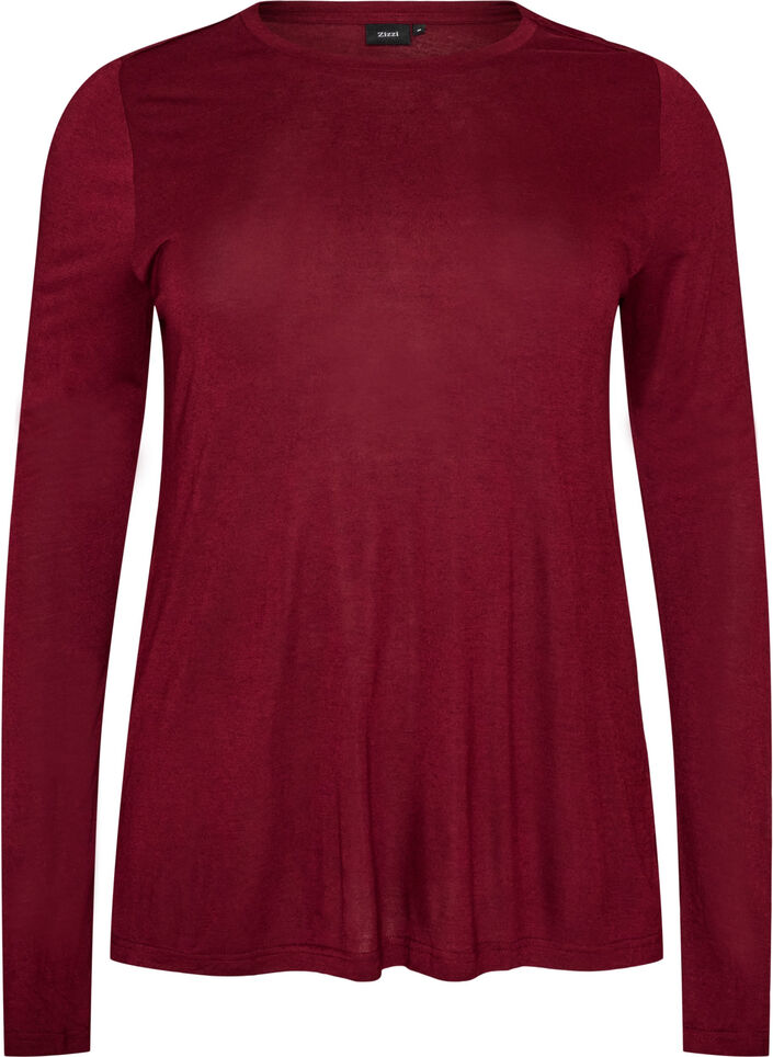 Langermet bluse i ull og viskose, R&oslash;d, Packshot image number 0