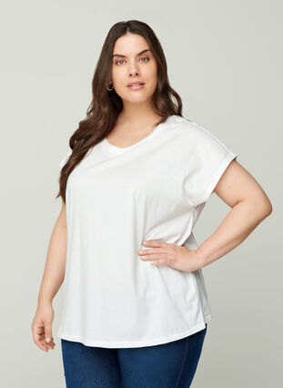 Kortermet t-skjorte i bomull, Bright White, Model image number 0