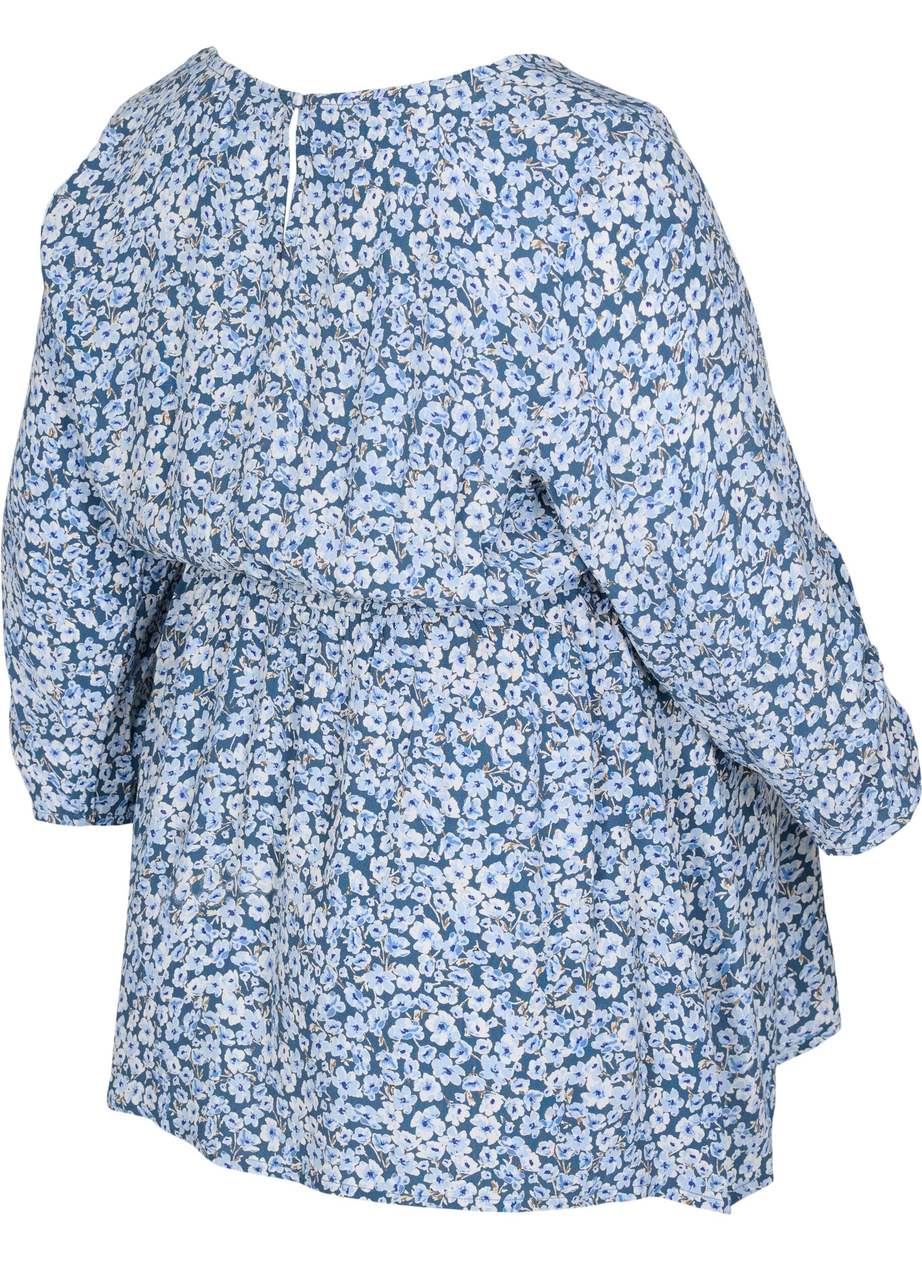 Zizzi Viskosebluse til gravide med blomsterm&oslash;nster, Blue Flower AOP, Packshot image number 1