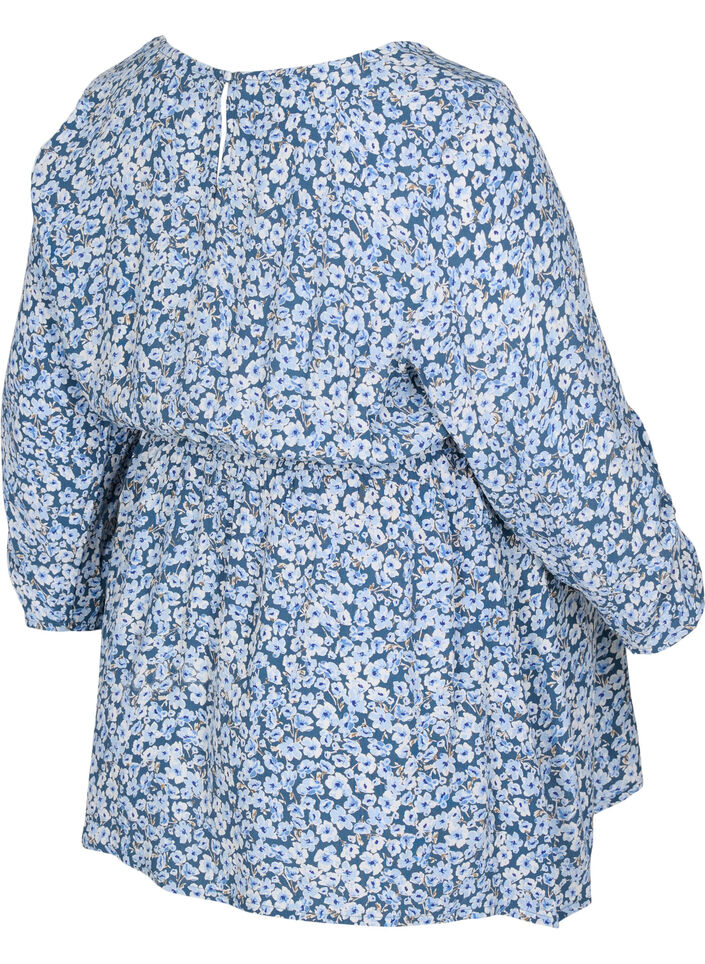 Viskosebluse til gravide med blomstermønster, Blue Flower AOP, Packshot image number 1