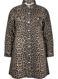 Langermet denimkjole med sebratrykk, Brown Leo AOP