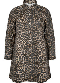 Langermet dongerikjole med leopardtrykk, Brown Leo AOP Langermet dongerikjole med leopardtrykk
