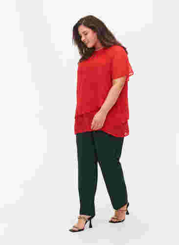 Bluse med 2/4 ermer i mønstret chiffon, Tango Red, Model image number 2