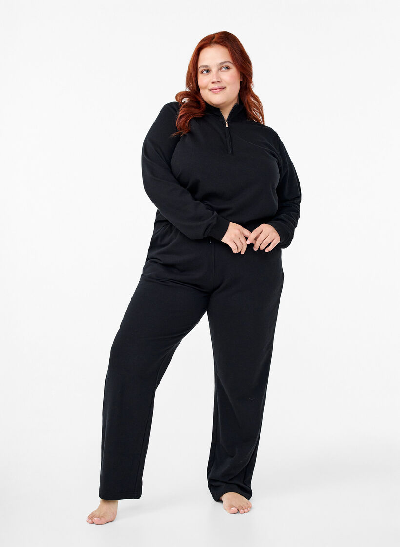 Høyhalset sweatshirt med glidelås, Svart, Model image number 1