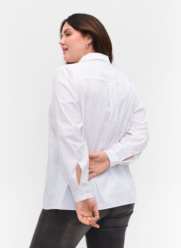 Klassisk skjorte med krage og knapper, Bright White, Model image number 1