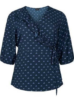 Omslagsbluse med kirsebærtrykk, Total Eclipse AOP, Packshot image number 0
