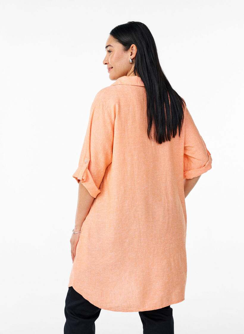 Tunika i lin og viskose med A-form, Orange, Model image number 2