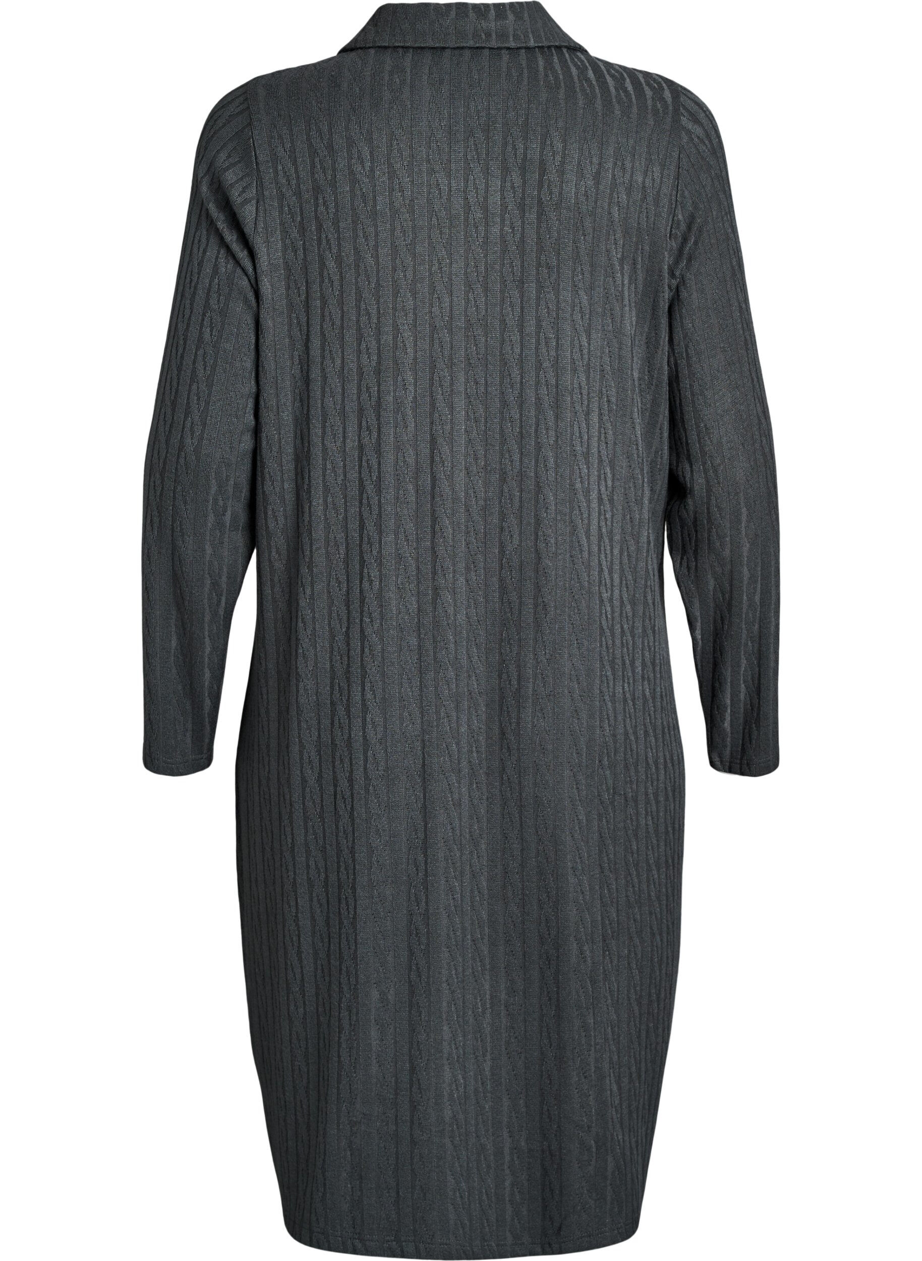 Zizzi Kjole med flettestruktur og V-hals, Gr&oslash;nn, Packshot image number 1