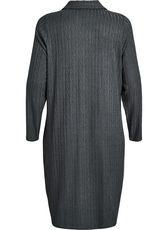 Kjole med flettestruktur og V-hals, Grønn, Packshot image number 1